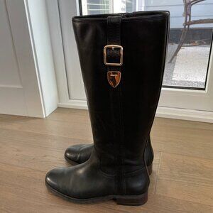 Coach Easton Sleek Knee High Leather Boots w Gold Buckle Hardware Black Sz 9.5